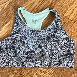 Athleta Girl Sporty Black and White Speckled Sports Bra